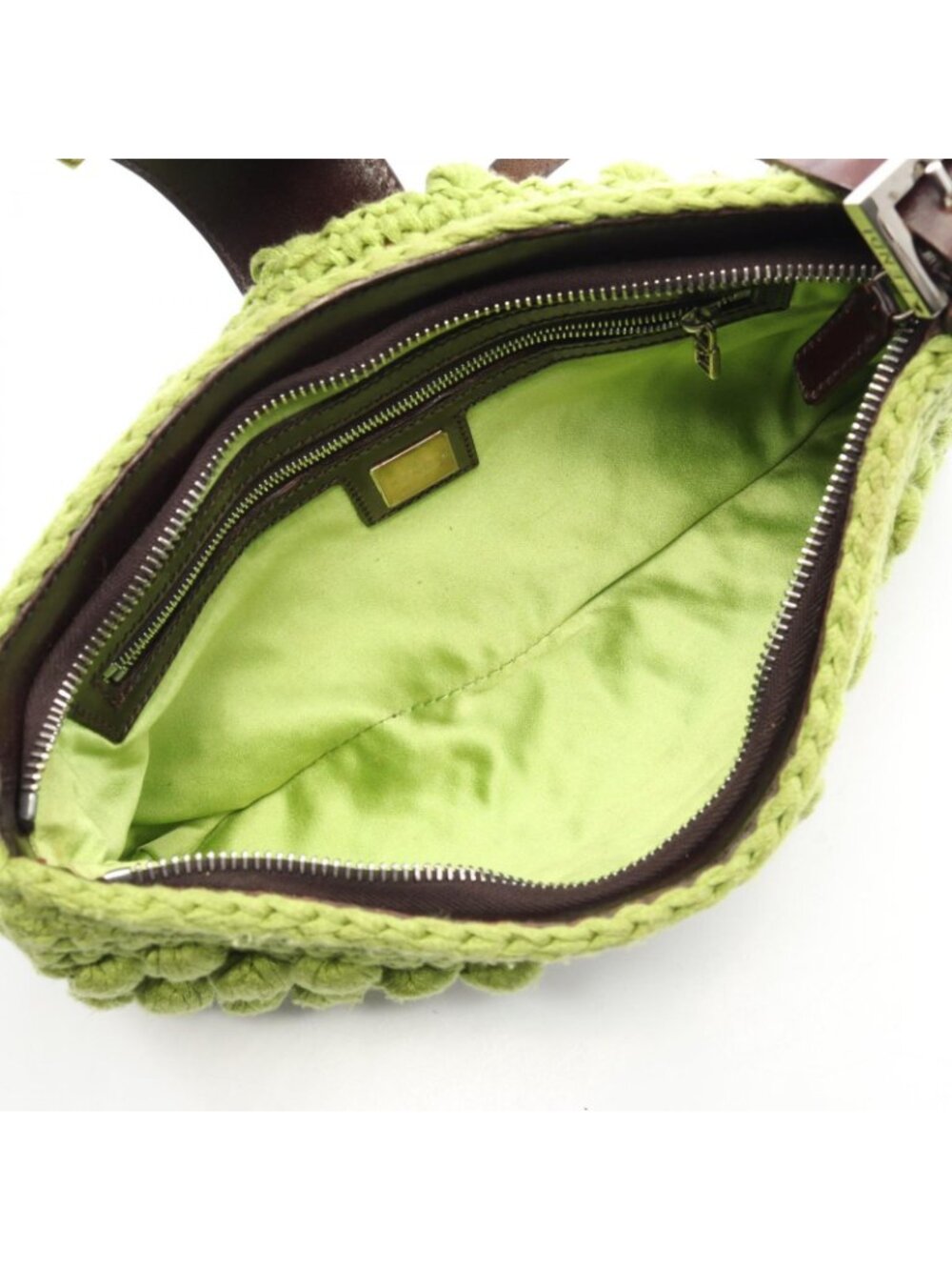 ★SOLD★ Fendi Shoulder Bag Mamma Baguette Green Canvas Leather - Picture 3 of 12